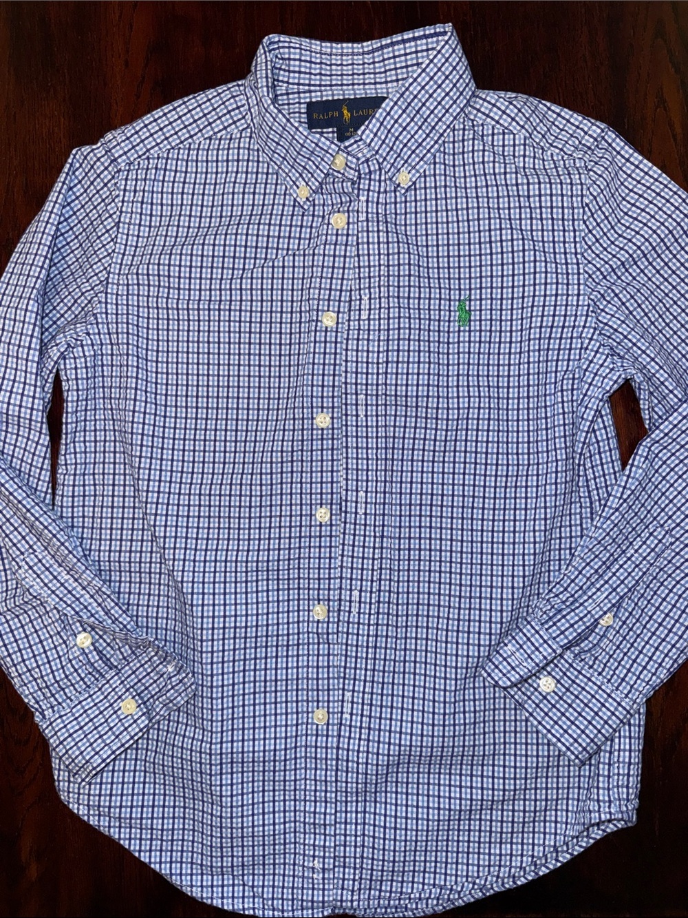 Ralph Lauren Blue and White Checked Button-Down Shirt